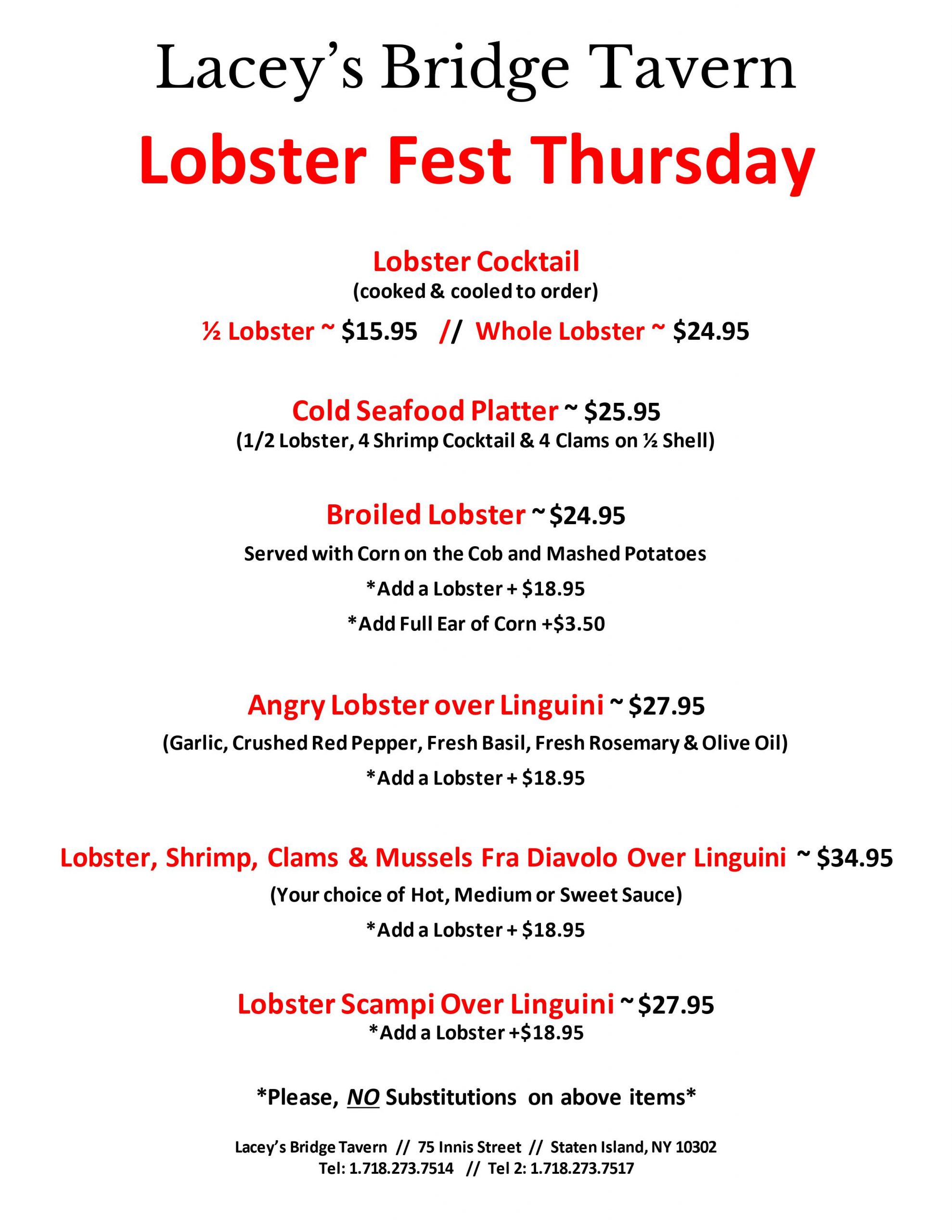 Lobster Fest Lacey's Bridge Tavern